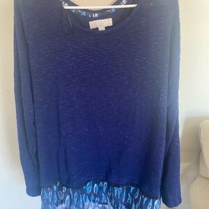 Carolyn Taylor Blue Sweater with Patterned Hem